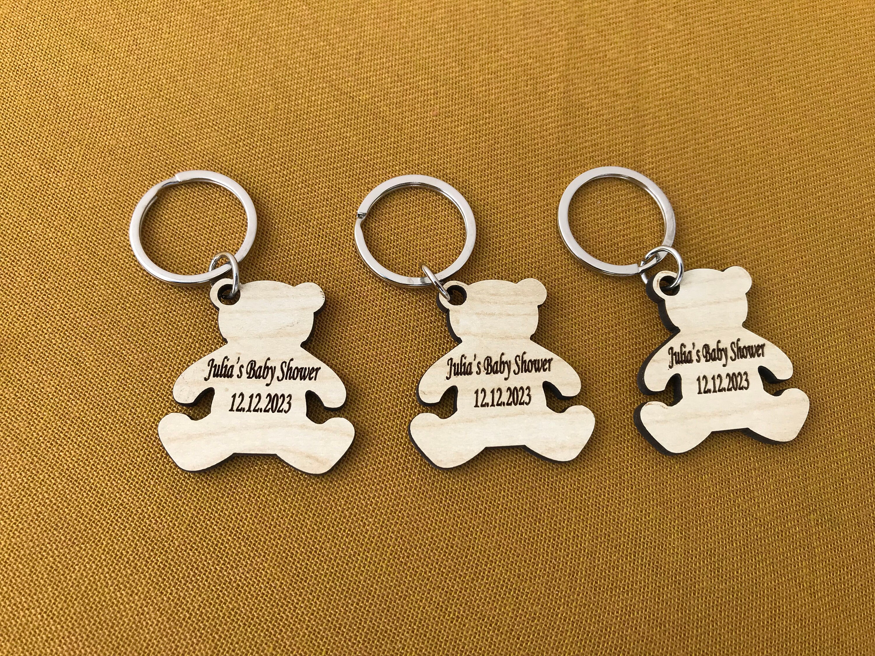 Personalized Wood Keychain Favors: Baby Shower Teddy Bear Gifts - Etsy
