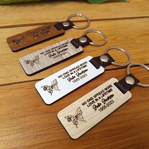 Funeral favors for guests,celebration of life favor,funeral favors ,personalized wood leather keychain,bulk memorial favor, in loving memory