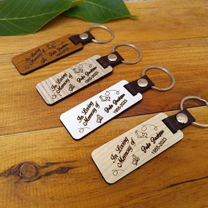 Memorial favors ,celebration of life favor,funeral favors ,personalized wood leather keychain,bulk memorial favor, in loving memory favor