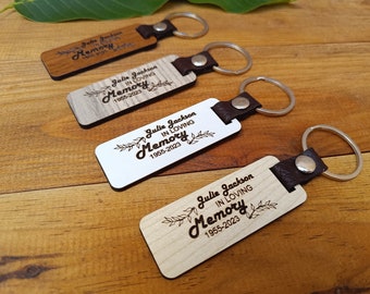 Personalized Wood Leather Memorial Keychain: Celebration of Life Favor