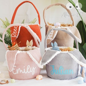 Kids Bunny Basket With Name,Personalized Corduroy Bunny Basket,Custom Name Bunny Basket,Monogram Easter Basket