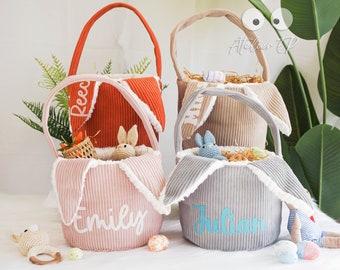 Kids Bunny Easter Basket With Name,Personalized Corduroy Easter Bunny Basket,Custom Name Easter Basket,Monogram Easter Basket