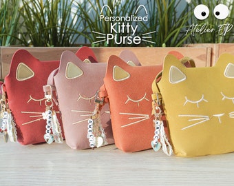 Personalized Kitty Purse,Toddler Girls Cat Handbag ,Custom Crossbody Handbag,Birthday Gift,Cute bags,Suede Purse