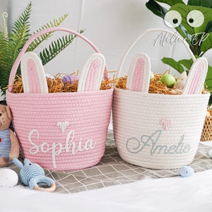 Customized Bunny Ear Rope Basket,Personalized Easter Basket With Kids Name ,Boy Girls Easter Basket,EasterGift,Kid Party Gift