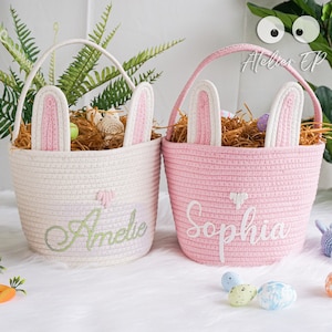 Personalized Bunny Basket With Kids Name ,Customized Bunny Ear Rope Basket,Boy Girls Easter Basket,EasterGift,Kid Party Gift