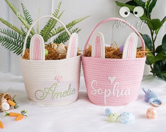 Personalized Bunny Basket With Kids Name ,Customized Bunny Ear Rope Basket,Boy Girls Easter Basket,EasterGift,Kid Party Gift