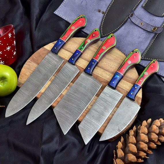 Custom Handmade Carbon Chef Set, Damascus Full Tang Knife Set, Gift for  Him, Gift for Husband, BBQ Knife Set, Camping Gift, Knives, Knife. 