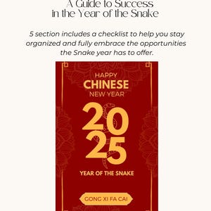 Könnte beinhalten: Eine rote und goldene Grafik für das chinesische Neujahr 2025, das Jahr der Schlange. Die Grafik zeigt den Text "Frohes chinesisches Neujahr" und "Gong Xi Fa Cai".