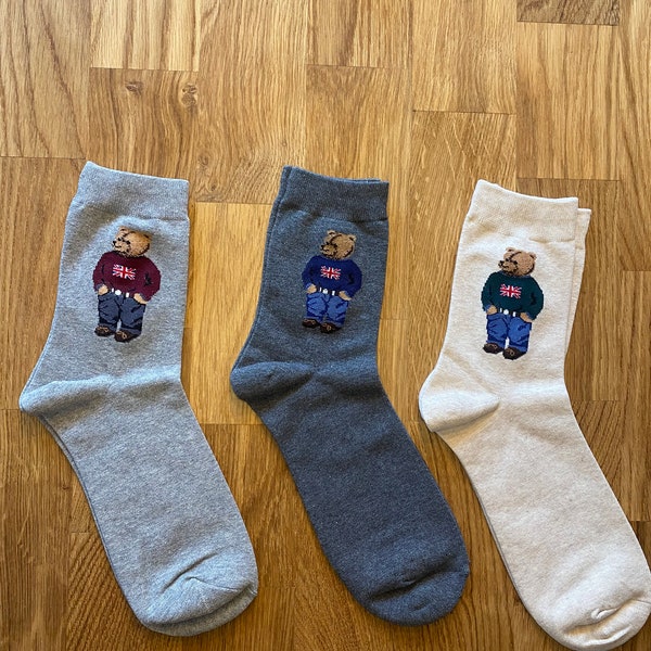 Teddy Bär Socken mit England Flagge / Polo Socken / Ugg Boots Socken Gr. 38 - 42 / Geschenkidee Freundin / Geschenkidee / Virale Socken