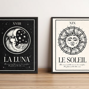 Eklektische himmlische Sonne und Mond astrologische Vintage Tarot Karte Digitaldruck