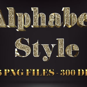 3D Glamour Gold Glitter Alphabet PNG, Deluxe Alphabet Clipart, Gold Glitter, Letras brillantes, Números, Símbolos, 96 PNG, Descarga digital