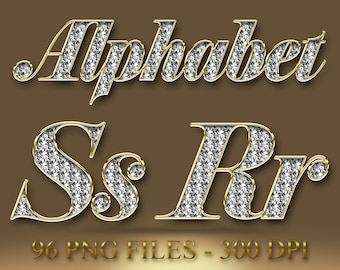 Silver Diamond Alphabet PNG, Deluxe Alphabet Clipart, Diamond letters, Numbers, Symbols, 96 PNGs, Digital download