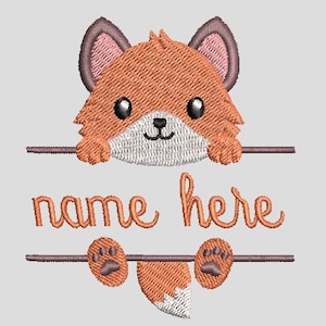 Desenho de bordado de monograma dividido Cute Baby Fox, desenho de bordado de animais, desenho de bordado à máquina, 6 tamanhos, download instantâneo