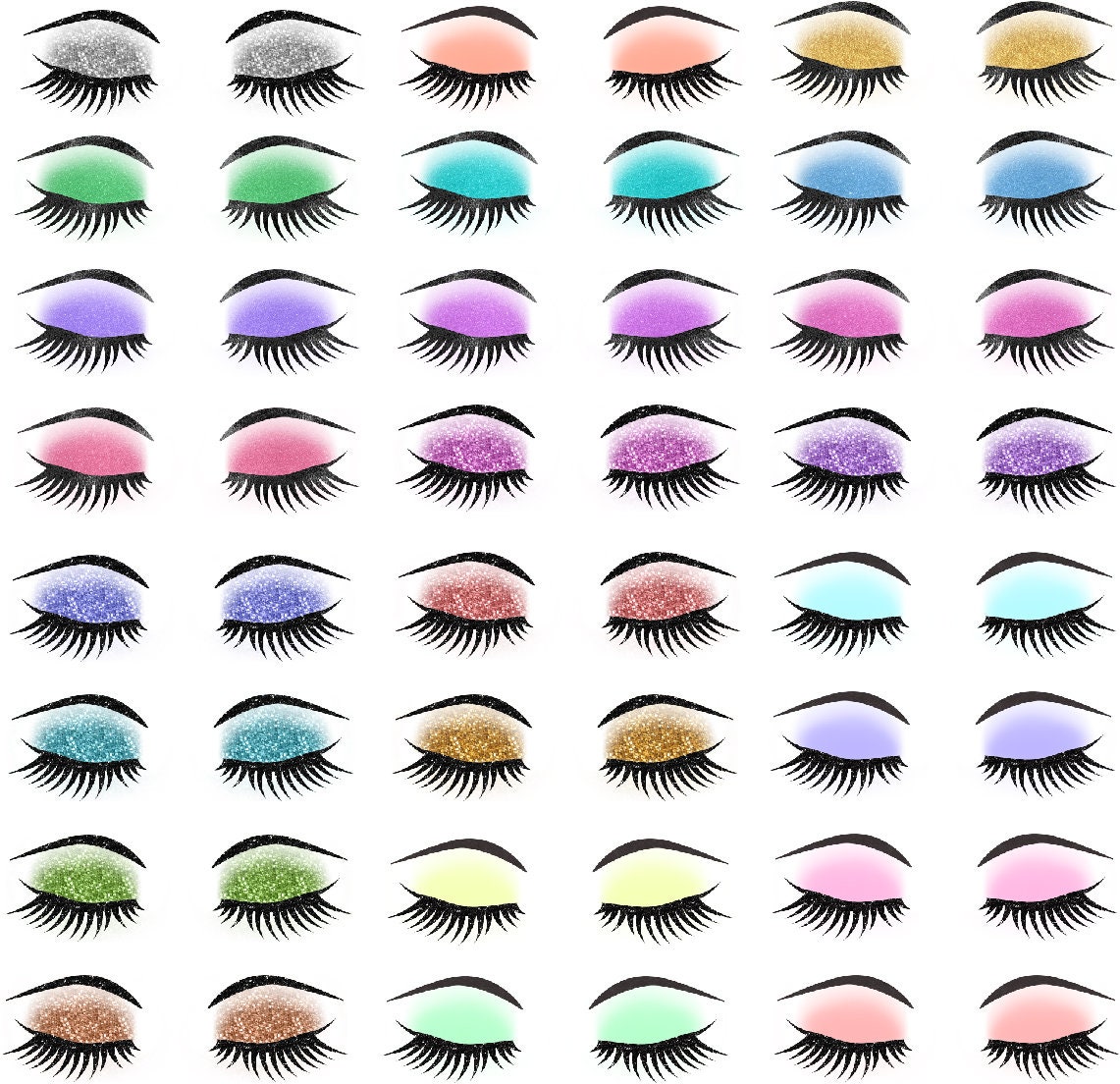 Eyelashes Bundle PNG - SVG - DXF, sparkle, glitter, colored eyelashes clipart, Digital download
