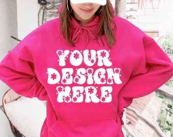 Gildan 18500 Heliconia Hoodie Mockup, Oversized XL Hot Pink Hooded Sweatshirt Front, G185 Boho Outdoor Model Mock Up, Digital Download JPG