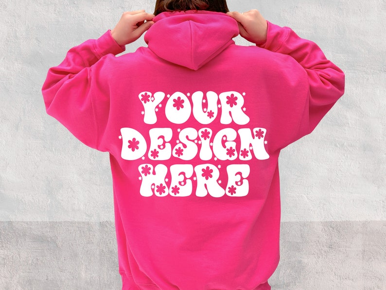 Gildan 18500 Heliconia Hoodie Mockup, Oversized XL Hot Pink Hooded