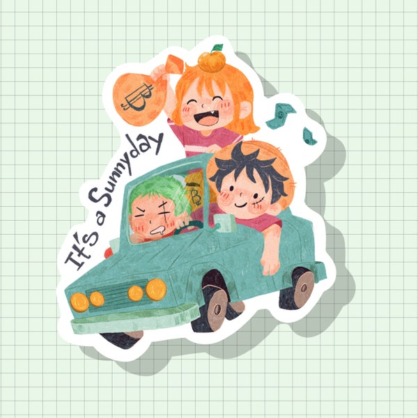 Single Sticker - It's a sunshine day - Zoro, Ruffy, Nami | Wasserfester glänzender Aufkleber