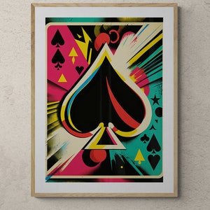 Pop Art Playing Cards Set of 4 high quality prints for Ace, Jack, Queen, King, wall decor, wall art, trendy print, digital print, poker image 4