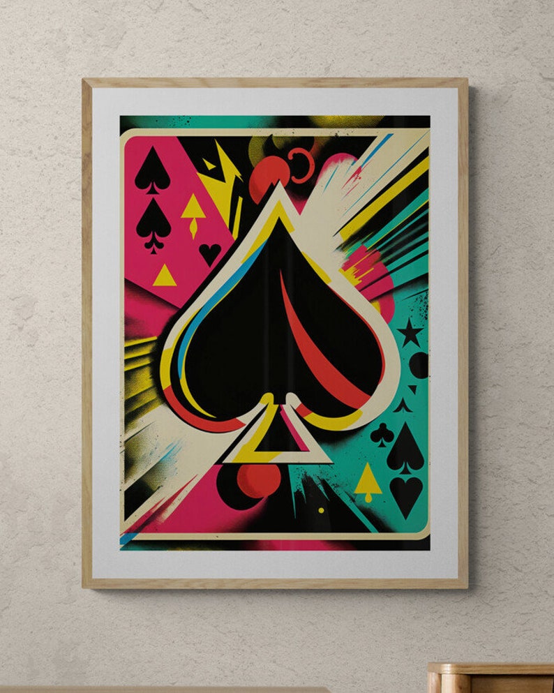 Pop Art Playing Cards Set of 4 high quality prints for Ace, Jack, Queen, King, wall decor, wall art, trendy print, digital print, poker image 4