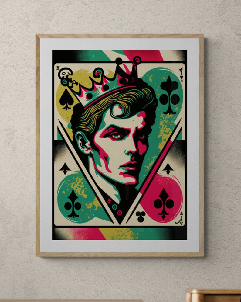 Pop Art Playing Cards Set of 4 high quality prints for Ace, Jack, Queen, King, wall decor, wall art, trendy print, digital print, poker image 3