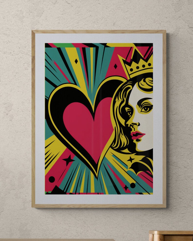 Pop Art Playing Cards Set of 4 high quality prints for Ace, Jack, Queen, King, wall decor, wall art, trendy print, digital print, poker image 5