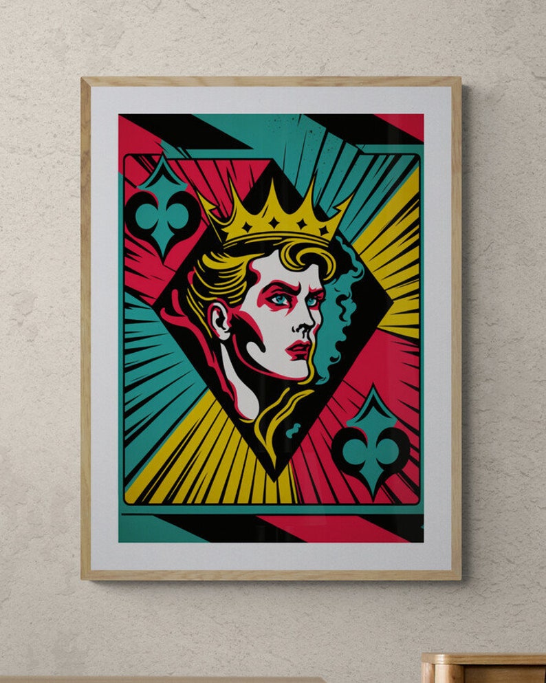 Pop Art Playing Cards Set of 4 high quality prints for Ace, Jack, Queen, King, wall decor, wall art, trendy print, digital print, poker image 2