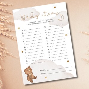 Teddy Bear Baby Shower Baby Items Game | Instant Download | Print at home | PDF Print