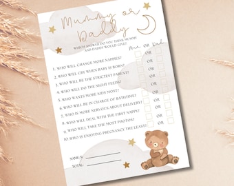 Gra Teddy Bear Baby Shower dla mamy lub taty | Natychmiastowe pobranie | Drukuj w domu | Drukuj w formacie PDF