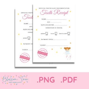Recibos del Hada de los Dientes Rosa / Listos para imprimir / Diente faltante / Descarga instantánea / Imprimir en casa / Imprimir en PDF