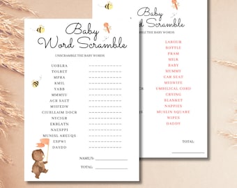 Teddy Bear Baby Shower Word Scramble Printable Game | Instant Download | Print at home | PDF Print