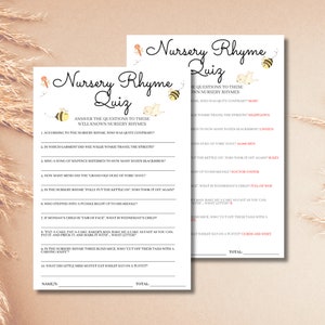 Teddy Bear Nursery Rhyme Quiz Printable Game | Instant Download | Print at home | PDF Print