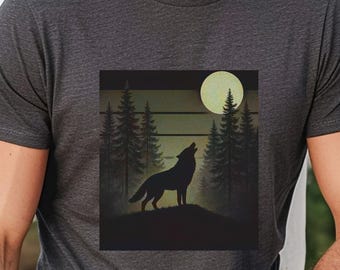 Wolf Howling at Moon Tee: Unisex Nature Lover Shirt