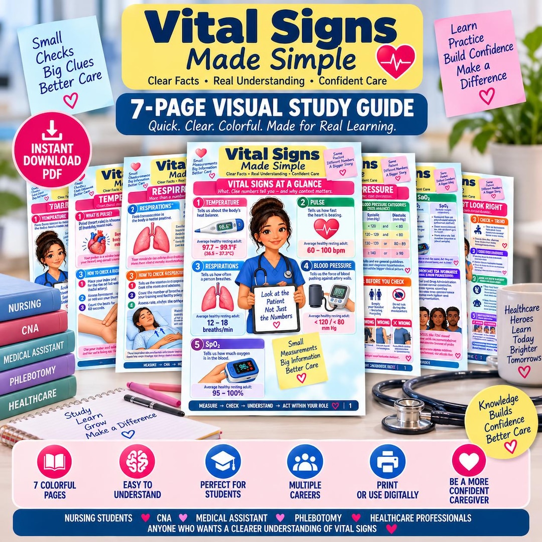 Vital Signs Study Guide, Nursing Cheat Sheet, Clinical Quick Reference ...