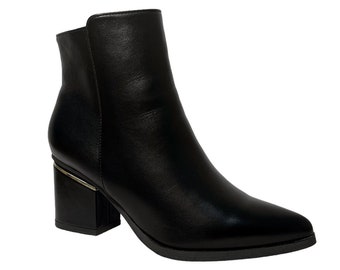 Womens Faux Leather Block Heel Zip Ankle Boots