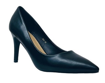 Womens Faux Leather Stiletto Heel Court Shoes