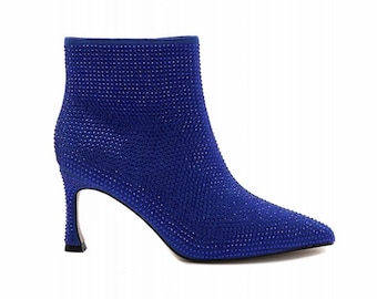 Womens Ideal Shoes 3671 Crystals Ankle Boots Blue