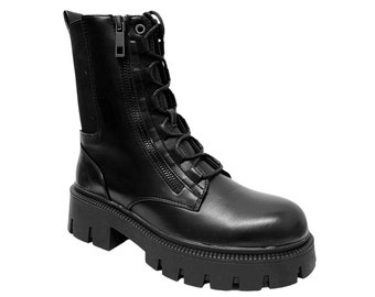 Womens Chunky Sole Lace Up Combat Boots