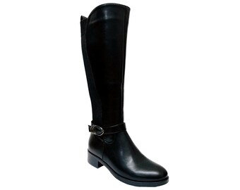 Womens Flat Sole Knee High Faux Leather Boots