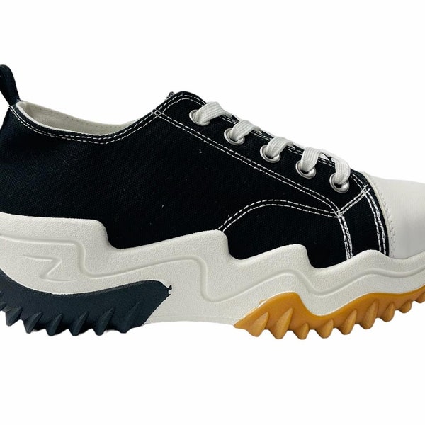 Womens Chunky Sole Canvas Lace Up Trainers