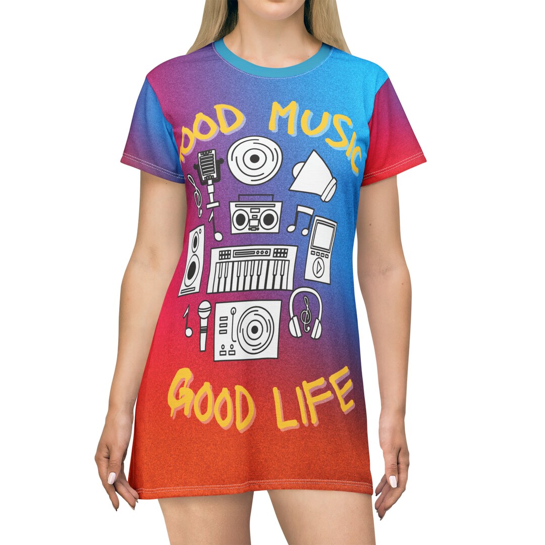 T-shirt Dress Music Quote All Over Print,tee Shirt Dress,officewear