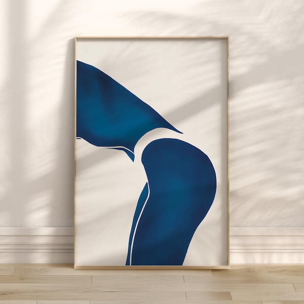 Boho Woman Figure Wall Art | Female Body Print | Blue Drawing | Abstract Woman Body | Printable Digital Download