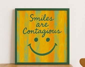 Utskrivbar väggkonst, present, motiverande positiv bekräftelseposter, citat om att leenden smittar, modern minimalistisk inredning, digital nedladdning