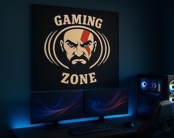 Regalo para sala de juegos, obra de God of War, póster de zona de juegos, arte de pared retro para sala de juegos, impresión de cueva de hombre, arte de pared para gamers audaces