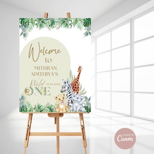 Wild One Birthday Welcome Sign: Editable Jungle Theme (Digital Download)