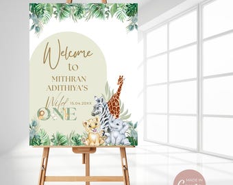 Wild One Birthday Welcome Sign: Safari Jungle Theme (Digital Download, 5 Sizes Included)