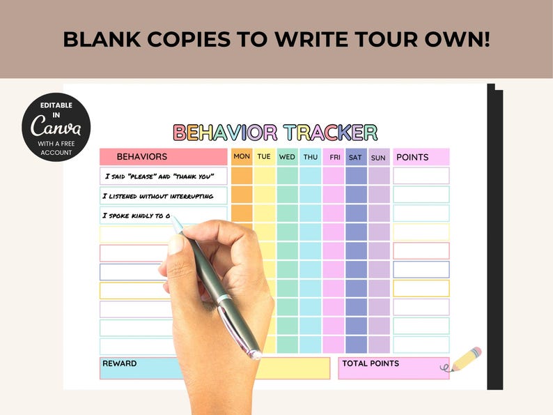 Printable Kids Behavior Chart: Editable Habit Tracker (instant Download ...