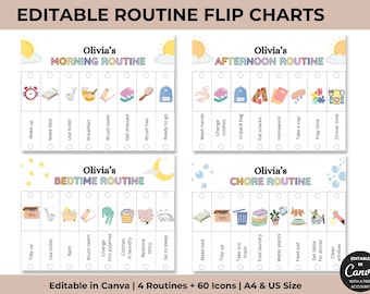 Kids Daily Routine Chart: Editable Pastel Chore Visual Schedule (Digital Download)