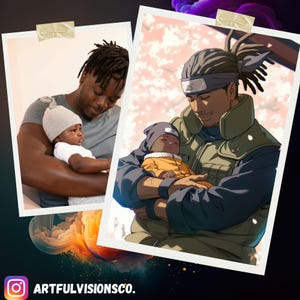 Personalisiertes Shinobi Portrait, Manga Ninja Portrait, Comic Portrait, Personalisierte Kunst, Leinwand, personalisierte Geschenke