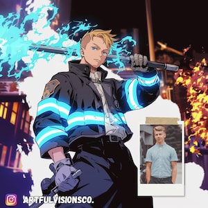 Custom Fire Anime Portrait Couple Manga Birthday Present Custom Friends Gift