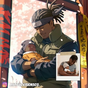 Aangepast Shinobi-portret, manga-ninjaportret, stripportret, aangepaste kunst, canvas, gepersonaliseerde geschenken